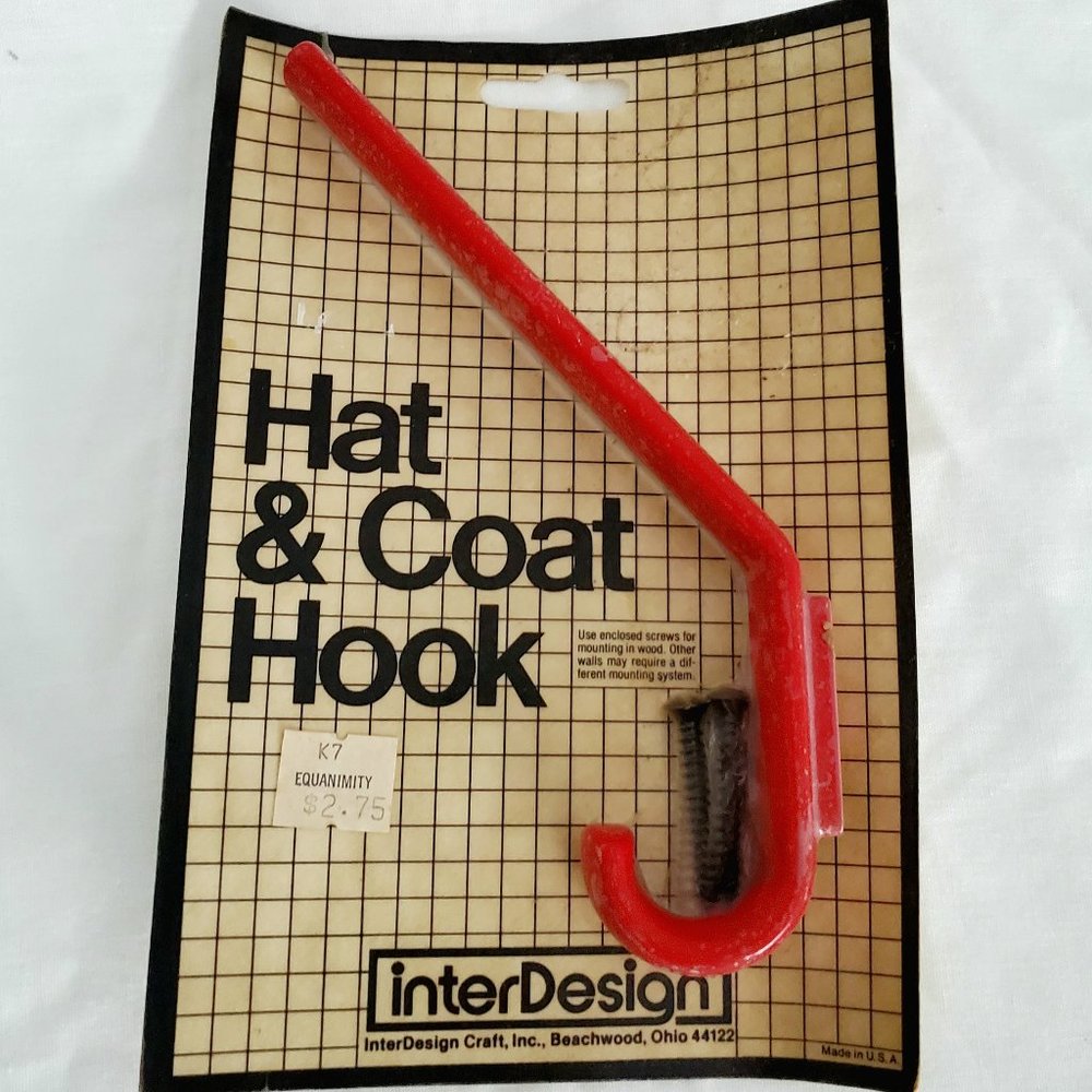 1980s InterDesign Red Plastic Hat and Coat Hook